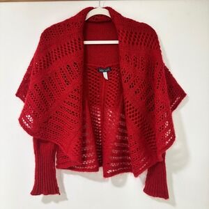 Helen Welsh Red Mohair Wool Open Knit Draped Shawl Cardigan Sweater Women OS